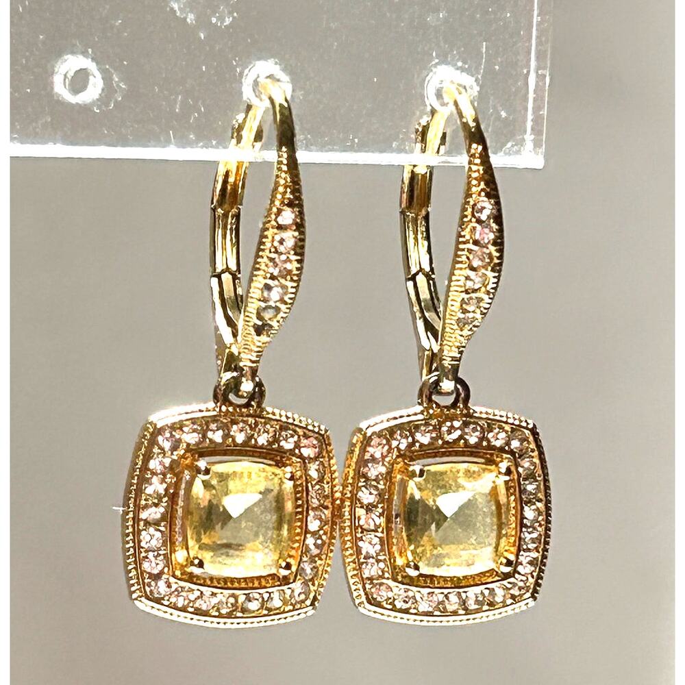 NADRI Yellow CZ Halo Crystal 18k Gold Plated Lever Back Earrings - Picture 4 of 10